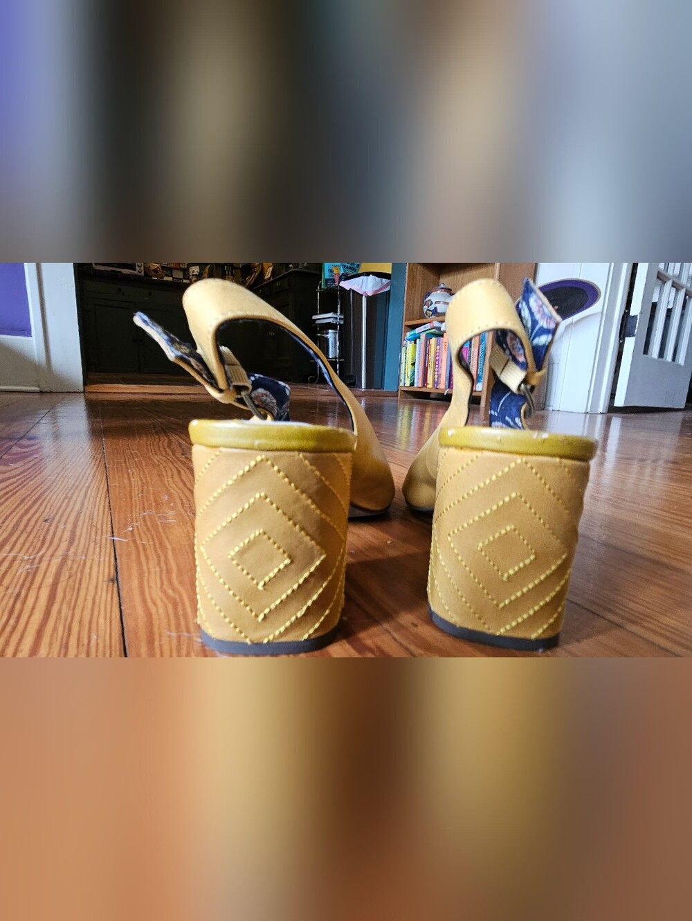 Women's Mustard Slingback Block Heel Sandals - Picture 7 of 11